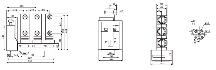 側裝式戶內真空斷路器外形及安裝尺寸 側裝式戶內真空斷路器外形及安裝尺寸